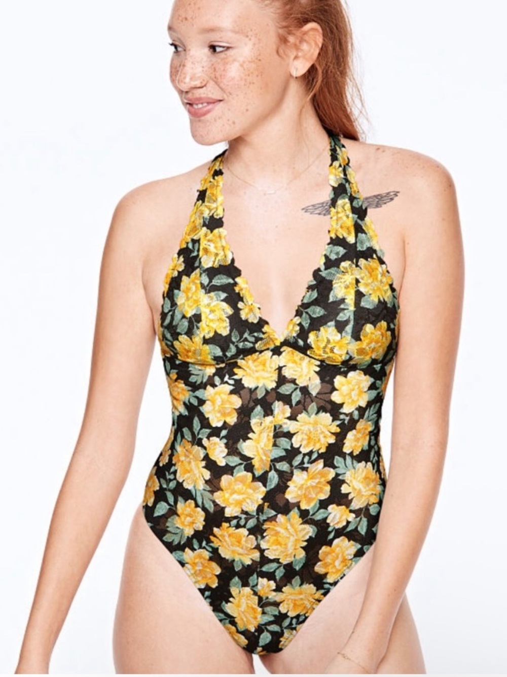 Victoria Secret Pink Floral Halter Thong Body Suit